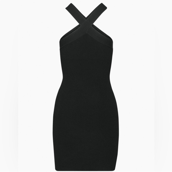 Aritzia Babaton Sculpt Knit Ribbed Crisscross Black Dress Size M - Picture 3 of 9